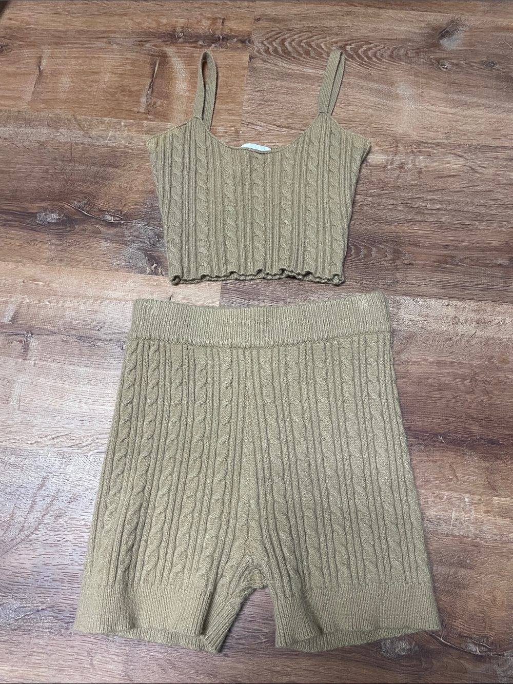 Lovers + Friends Tan Cable Knit Two-Piece Shorts Set